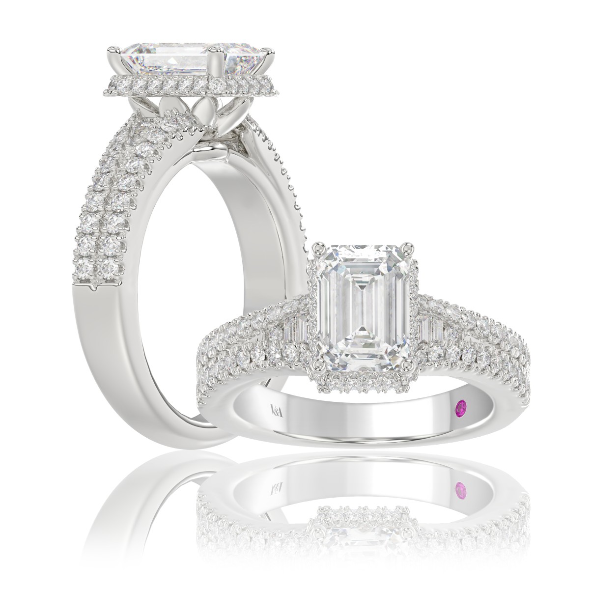 19176543_VA23320W-AB-1201x1201.jpg 18K WHITE GOLD 1/2CT ROUND/BAGUETTE/EMERALD DIAMOND LADIES RING(CENTER STONE MOUNT EMERALD DIAMOND 1 1/2CT) - Image 1