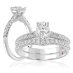 18K WHITE GOLD 1/2CT ROUND/BAGUETTE/OVAL DIAMOND LADIES BRIDAL SET(CENTER STONE OVAL DIAMOND 3/4CT)