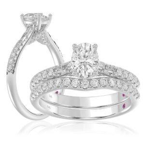 18K WHITE GOLD 1/2CT ROUND/BAGUETTE/OVAL DIAMOND LADIES BRIDAL SET(CENTER STONE OVAL DIAMOND 3/4CT)