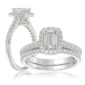 18K WHITE GOLD 1/2CT ROUND/EMERALD DIAMOND LADIES BRIDAL SET(CENTER STONE EMERALD DIAMOND 3/4CT)