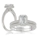 18K WHITE GOLD 1/2CT ROUND/EMERALD DIAMOND LADIES BRIDAL SET(CENTER STONE EMERALD DIAMOND 3/4CT)