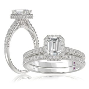 18K WHITE GOLD 1/2CT ROUND/EMERALD DIAMOND LADIES BRIDAL SET(CENTER STONE EMERALD DIAMOND 3/4CT)