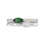 18K WHITE GOLD 1/2CT ROUND/MARQUISE DIAMOND LADIES RING(COLOR STONE MARQUISE GREEN EMERALD DIAMOND 1/3CT) - Image 5