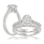 18K WHITE GOLD 1/2CT ROUND/OVAL DIAMOND LADIES BRIDAL SET(CENTER STONE OVAL DIAMOND 1/2CT)