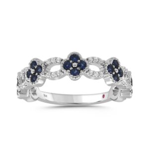 18K WHITE GOLD 1/4CT ROUND DIAMOND LADIES RING (COLOR STONE BLUE SAPPHIRE 1/10CT)