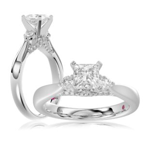 18K WHITE GOLD 1/4CT ROUND/PRINCESS DIAMOND LADIES RING(CENTER STONE PRINCESS DIAMOND 3/4CT)
