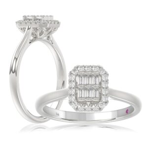 18K WHITE GOLD 1/5CT ROUND/BAGUETTE DIAMOND LADIES FASHION RING