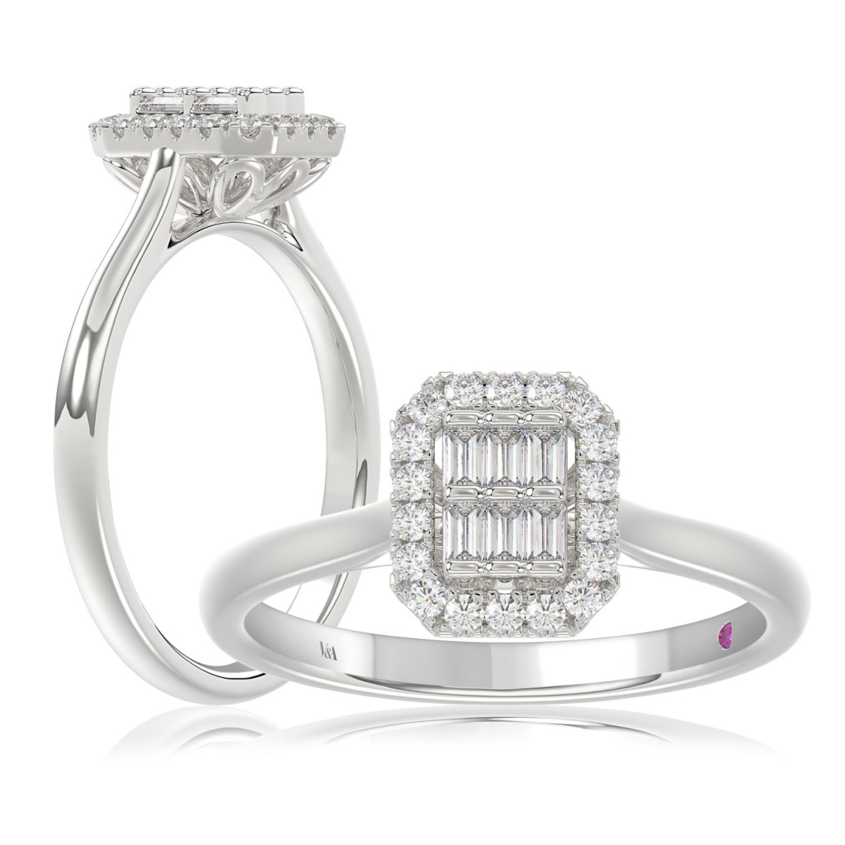 19176619_VA26032W-1201x1201.jpg 18K WHITE GOLD 1/5CT ROUND/BAGUETTE DIAMOND LADIES FASHION RING - Image 1