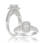 18K WHITE GOLD 1CT ROUND/BAGUETTE/EMERALD DIAMOND LADIES RING(CENTER STONE EMERALD DIAMOND 1/2CT)