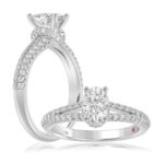 18K WHITE GOLD 1CT ROUND/OVAL DIAMOND LADIES SEMI MOUNT RING(CENTER STONE OVAL DIAMOND 3/4CT)