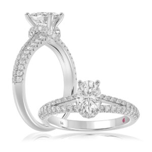 18K WHITE GOLD 1CT ROUND/OVAL DIAMOND LADIES SEMI MOUNT RING(CENTER STONE OVAL DIAMOND 3/4CT)