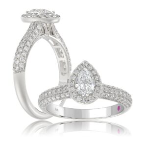 18K WHITE GOLD 1CT ROUND/PEAR DIAMOND LADIES RING(CENTER STONE PEAR DIAMOND 1/2CT)