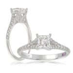 18K WHITE GOLD 1CT ROUND/PRINCESS DIAMOND LADIES RING(CENTER STONE PRINCESS DIAMOND 3/4CT)