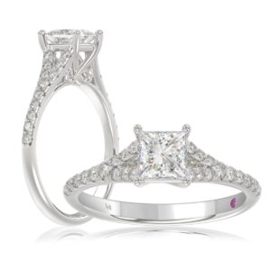 18K WHITE GOLD 1CT ROUND/PRINCESS DIAMOND LADIES RING(CENTER STONE PRINCESS DIAMOND 3/4CT)