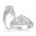 18K WHITE GOLD 2 3/4CT ROUND/OVAL/PEAR DIAMOND SEMI MOUNT LADIES RING (CENTER STONE OVAL/PEAR DIAMOND 1 1/2CT 7/8CT)