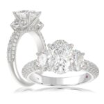 18K WHITE GOLD 3 1/2CT ROUND/OVAL DIAMOND SEMI MOUNT LADIES RING (CENTER STONE OVAL DIAMOND 2.00CT)
