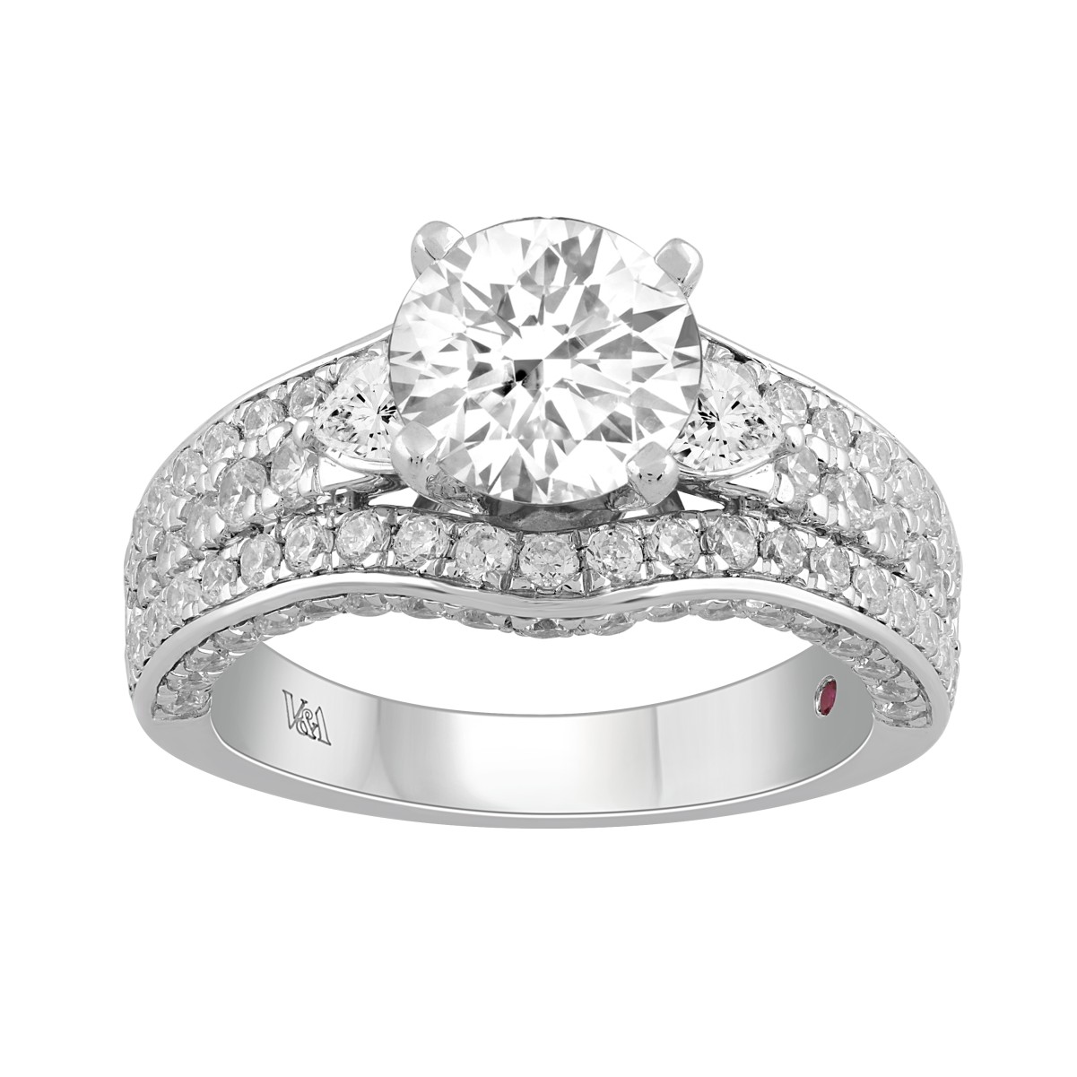 19176713_VA23059W-AB-1201x1201.jpg 18K WHITE GOLD 3 1/2CT ROUND/PEAR DIAMOND SEMI MOUNT LADIES RING (CENTER STONE ROUND DIAMOND 2.00CT) - Image 1