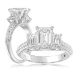 18K WHITE GOLD 3 1/3CT ROUND/EMERALD DIAMOND SEMI MOUNT LADIES RING (CENTER STONE EMERALD DIAMOND 2.00CT)