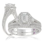 18K WHITE GOLD 3/4CT ROUND/EMERALD DIAMOND LADIES BRIDAL SET(CENTER STONE EMERALD DIAMOND 1/2CT)