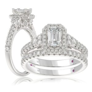 18K WHITE GOLD 3/4CT ROUND/EMERALD DIAMOND LADIES BRIDAL SET(CENTER STONE EMERALD DIAMOND 1/2CT)`