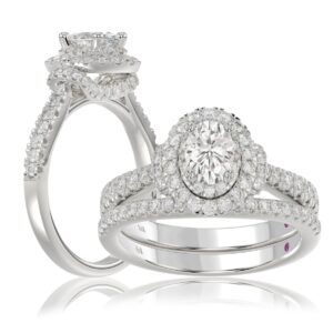18K WHITE GOLD 3/4CT ROUND/OVAL DIAMOND LADIES BRIDAL SET(CENTER STONE OVAL DIAMOND 1/2CT)