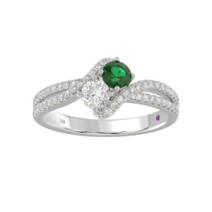 18K WHITE GOLD 3/4CT ROUND/PEAR DIAMOND LADIES RING(COLOR STONE ROUND GREEN EMERALD DIAMOND 1/4CT)