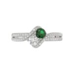 18K WHITE GOLD 3/4CT ROUND/PEAR DIAMOND LADIES RING(COLOR STONE ROUND GREEN EMERALD DIAMOND 1/4CT) - Image 4