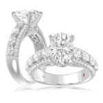 18K WHITE GOLD 4 1/4CT ROUND/OVAL DIAMOND LADIES RING(CENTER STONE MOUNT OVAL DIAMOND 3CT)