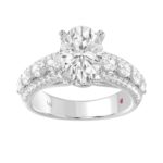 18K WHITE GOLD 4 1/4CT ROUND/OVAL DIAMOND LADIES RING(CENTER STONE MOUNT OVAL DIAMOND 3CT) - Image 4