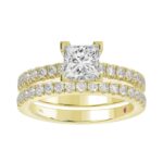 18K YELLOW  GOLD 3/4CT ROUND DIAMOND LADIES SEMI MOUNT BRIDAL SET(CENTER STONE MOUNT PRINCESS DIAMOND 1 3/4CT) - Image 4