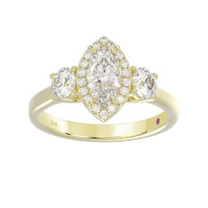 18K YELLOW GOLD 1 1/2CT ROUND/MARQUISE DIAMOND LADIES RING(CENTER STONE MARQUISE DIAMOND 3/4CT)
