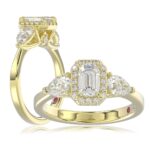 18K YELLOW GOLD 1 1/2CT ROUND/PEAR/EMERALD DIAMOND LADIES RING(CENTER STONE EMERALD DIAMOND 3/4CT)