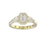 18K YELLOW GOLD 1 1/2CT ROUND/PEAR/EMERALD DIAMOND LADIES RING(CENTER STONE EMERALD DIAMOND 3/4CT) - Image 3