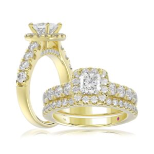 18K YELLOW GOLD 1 1/2CT ROUND/PRINCESS DIAMOND LADIES BRIDAL SET(CENTER STONE PRINCESS DIAMOND 3/4CT)