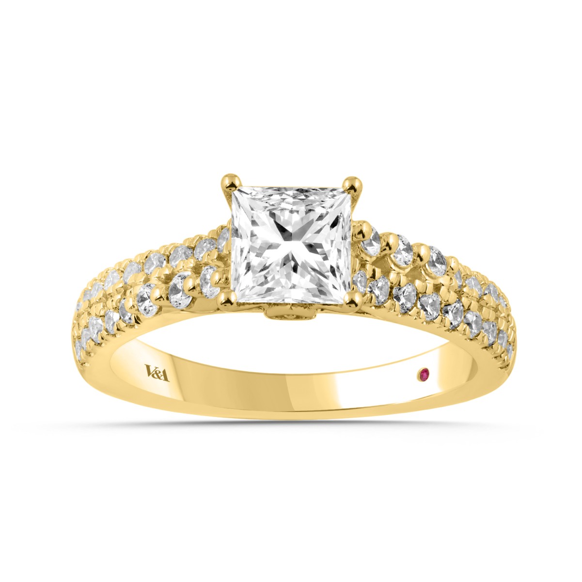 19176808_VA30302Y-AB-1201x1201.jpg 18K YELLOW GOLD 1 1/2CT ROUND/PRINCESS DIAMOND SEMI MOUNT LADIES RING (CENTER STONE PRINCESS DIAMOND 1CT) - Image 1