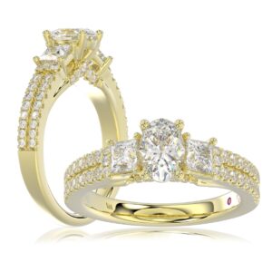 18K YELLOW GOLD 1 1/2CT ROUND/PRINCESS/OVAL DIAMOND LADIES RING(CENTER STONE OVAL DIAMOND 3/4CT)