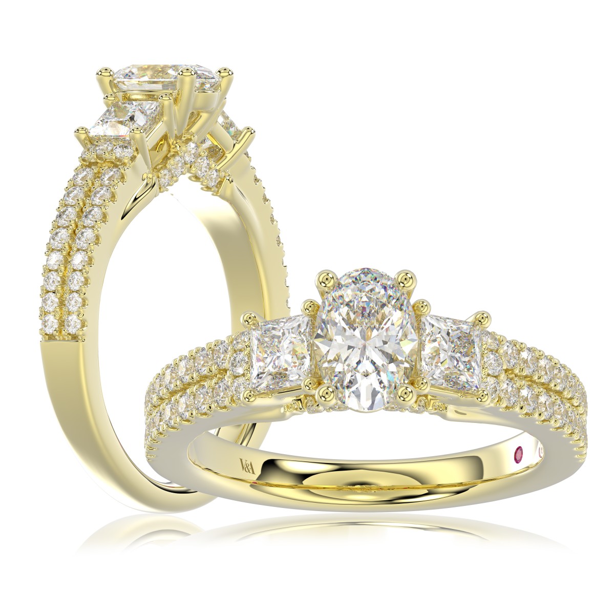 19176809_VA27031Y-1201x1201.jpg 18K YELLOW GOLD 1 1/2CT ROUND/PRINCESS/OVAL DIAMOND LADIES RING(CENTER STONE OVAL DIAMOND 3/4CT) - Image 1