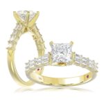 18K YELLOW GOLD 1 1/3CT BAGUETTE/PRINCESS DIAMOND LADIES SEMI MOUNT RING(CENTER STONE PRINCESS DIAMOND 1CT)