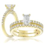 18K YELLOW GOLD 1 1/4CT ROUND/BAGUETTE/EMERALD DIAMOND LADIES BRIDAL SET(CENTER STONE EMERALD DIAMOND 3/4 CT)