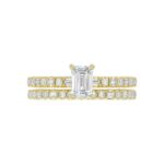 18K YELLOW GOLD 1 1/4CT ROUND/BAGUETTE/EMERALD DIAMOND LADIES BRIDAL SET(CENTER STONE EMERALD DIAMOND 3/4 CT) - Image 4
