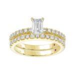 18K YELLOW GOLD 1 1/4CT ROUND/BAGUETTE/EMERALD DIAMOND LADIES BRIDAL SET(CENTER STONE EMERALD DIAMOND 3/4 CT) - Image 6