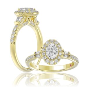 18K YELLOW GOLD 1 1/4CT ROUND/BAGUETTE/OVAL DIAMOND LADIES RING(CENTER STONE OVAL DIAMOND 3/4CT)