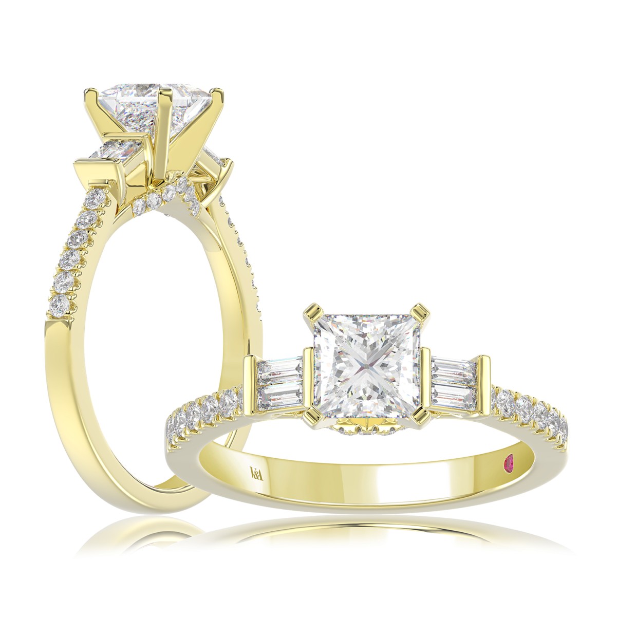 19176833_VA23007Y-AB-1201x1201.jpg 18K YELLOW GOLD 1 1/4CT ROUND/PRINCESS/BAGUETTE DIAMOND SEMI MOUNT LADIES RING (CENTER STONE PRINCESS DIAMOND 1.00CT) - Image 1