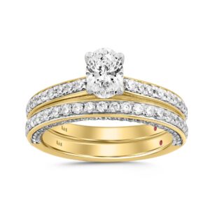 18K YELLOW GOLD 1 3/4CT ROUND/OVAL DIAMOND LADIES BRIDAL SET (CENTER STONE OVAL DIAMOND 3/4CT)