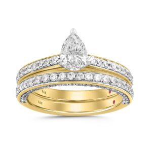 18K YELLOW GOLD 1 3/4CT ROUND/PEAR DIAMOND LADIES BRIDAL SET (CENTER STONE PEAR DIAMOND 3/4CT)