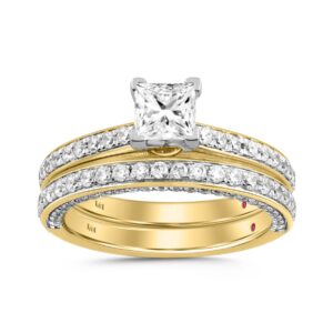 18K YELLOW GOLD 1 3/4CT ROUND/PRINCESS DIAMOND LADIES BRIDAL SET (CENTER STONE PRINCESS DIAMOND 3/4CT)