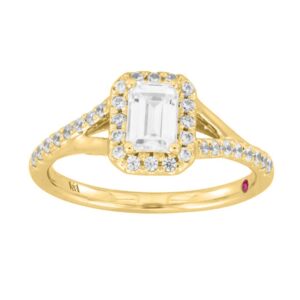 18K YELLOW GOLD 1.00CT ROUND/EMERALD DIAMOND LADIES RING(CENTER STONE EMERALD DIAMOND 3/4CT)