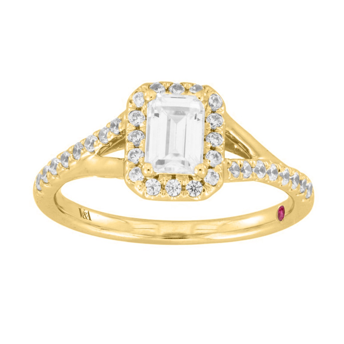 19176846_VA22683Y-1201x1201.jpg 18K YELLOW GOLD 1.00CT ROUND/EMERALD DIAMOND LADIES RING(CENTER STONE EMERALD DIAMOND 3/4CT) - Image 1