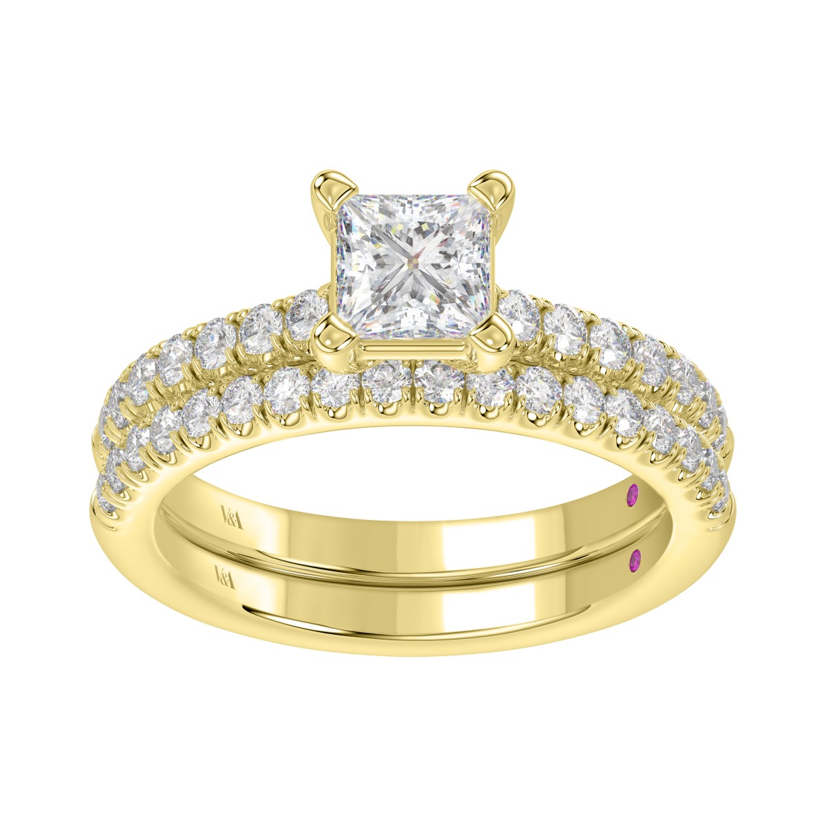 19176874_VA27095Y-AB-1201x1201.jpg 18K YELLOW GOLD 1/2CT ROUND DIAMOND SEMI MOUNT LADIES BRIDAL SET (CENTER STONE PRINCESS DIAMOND 1.00CT) - Image 1