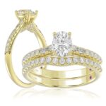 18K YELLOW GOLD 1/2CT ROUND/BAGUETTE DIAMOND LADIES BRIDAL SET(CENTER STONE OVAL DIAMOND 3/4CT)
